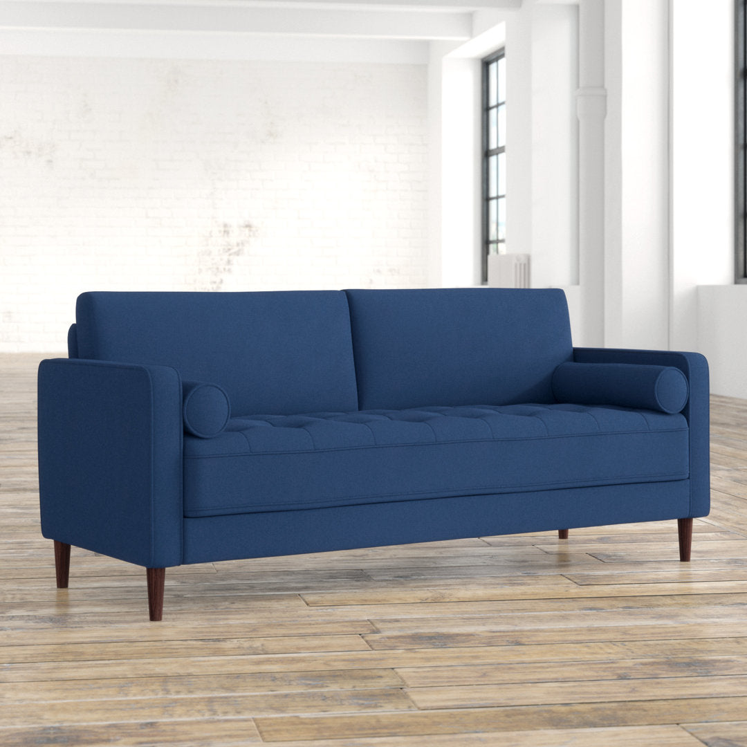 Garren 75.6'' Square Arm Tufted Sofa Mercury Row® Fabric: Navy Blue Linen