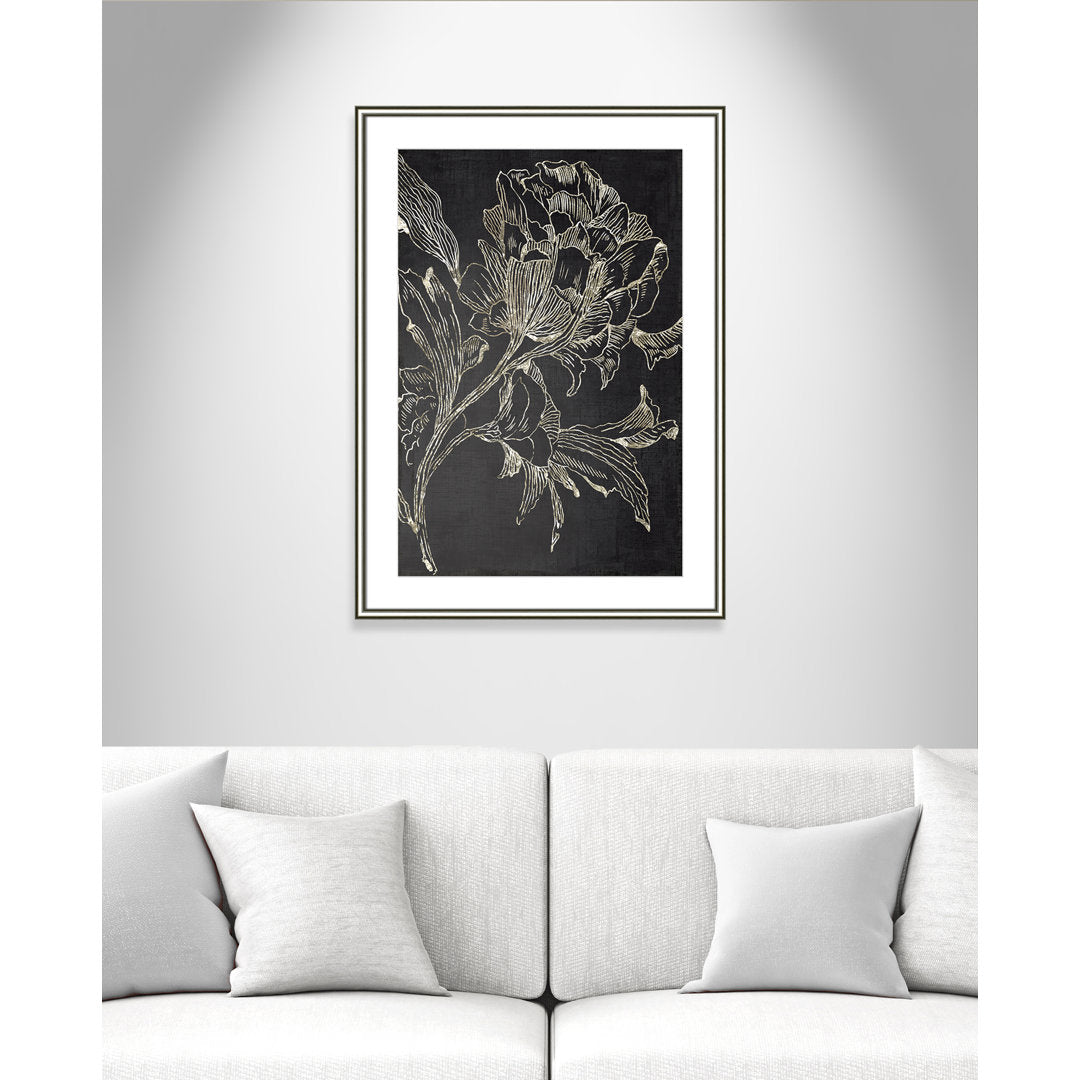 Golden Flower Folklore I by Asia Jensen - Picture Frame Graphic Art Print Joss & Main Size: 36.75" H x 26.75" W Format: Silver Framed
