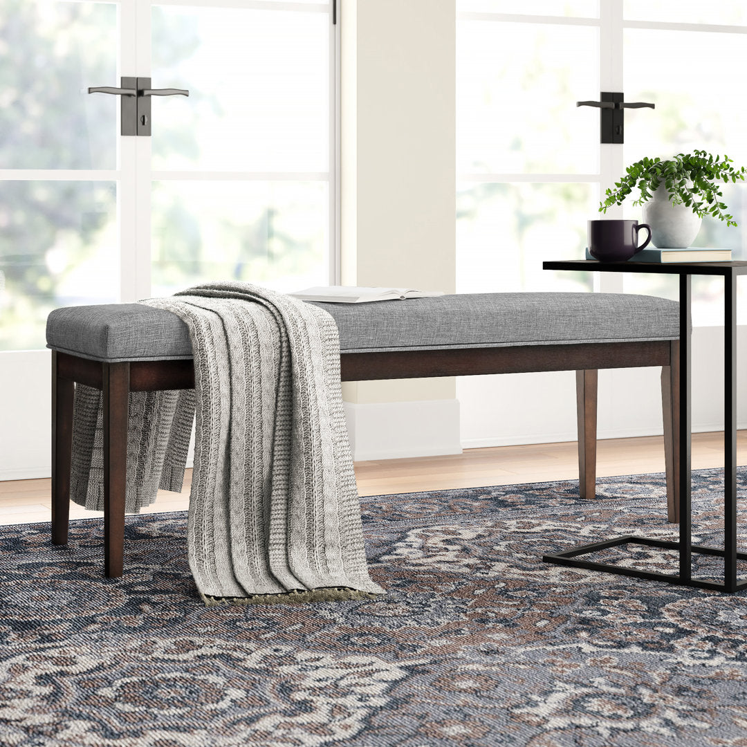 Lancaster Solid Wood Bench Three Posts™ Upholstery Color: Gray Linen
