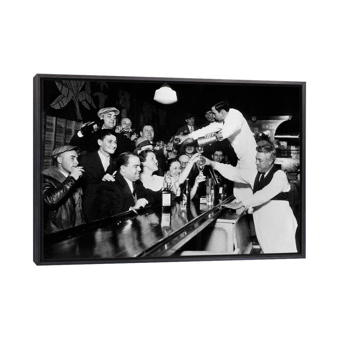 End of the Prohibition Party - Photograph Print East Urban Home Size: 18" H x 26" W x 1.5" D Format: Distressed Black Framed Canvas