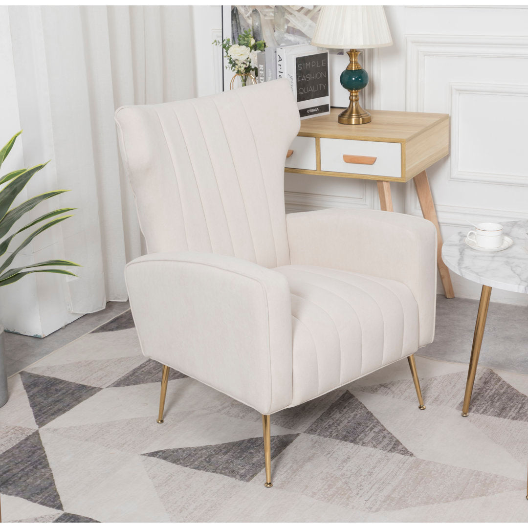 Floreal 27.5" Wide Velvet Wingback Chair Etta Avenue™ Fabric: Beige