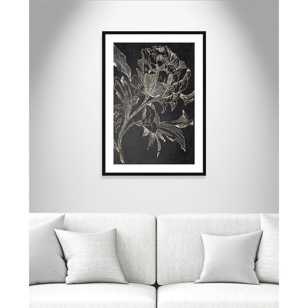 Golden Flower Folklore I by Asia Jensen - Picture Frame Graphic Art Print Joss & Main Size: 35.5" H x 25.5" W Format: Black Framed