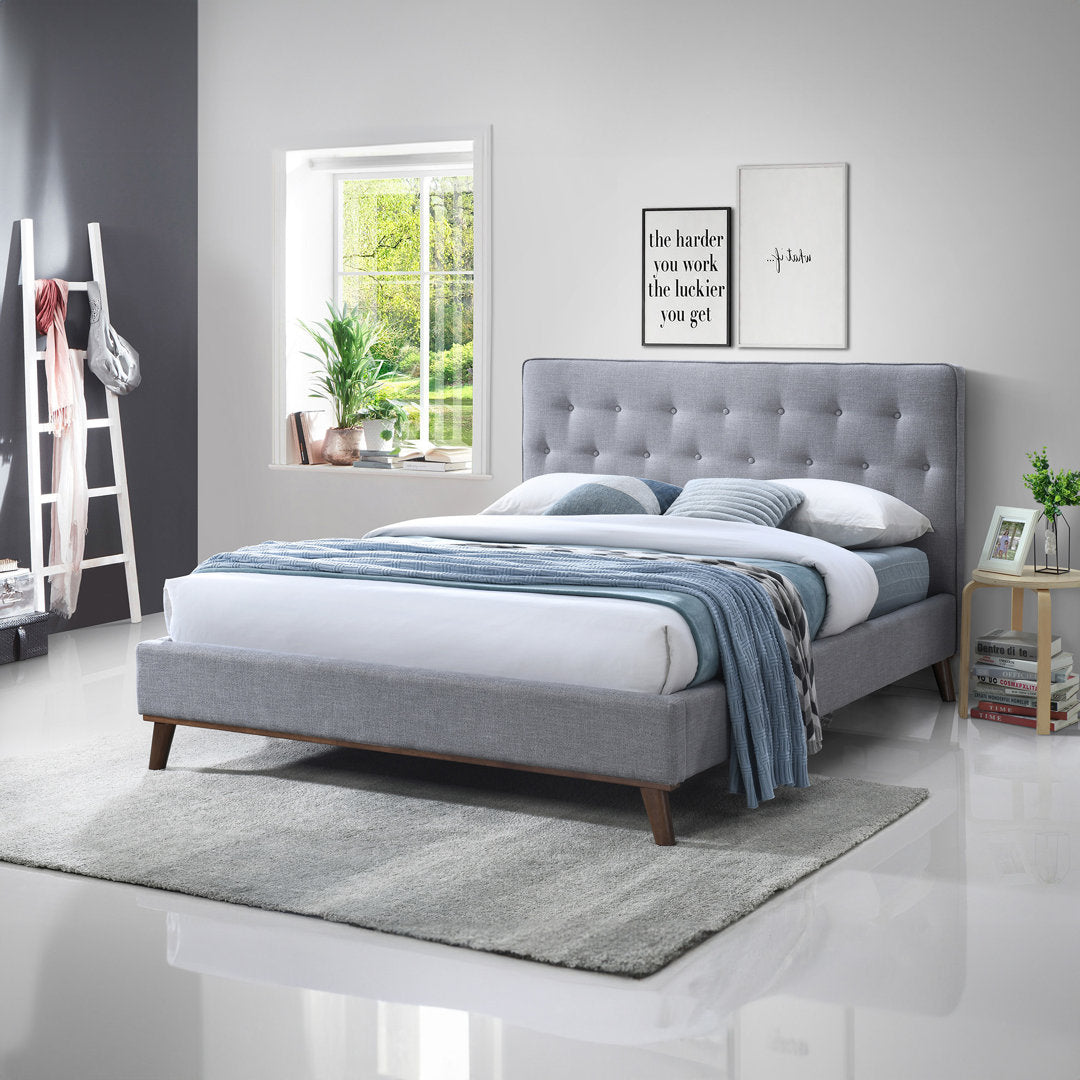 Bobina Tufted Solid Wood and Upholstered Low Profile Platform Bed Wade Logan® Color: Gray Size: Queen