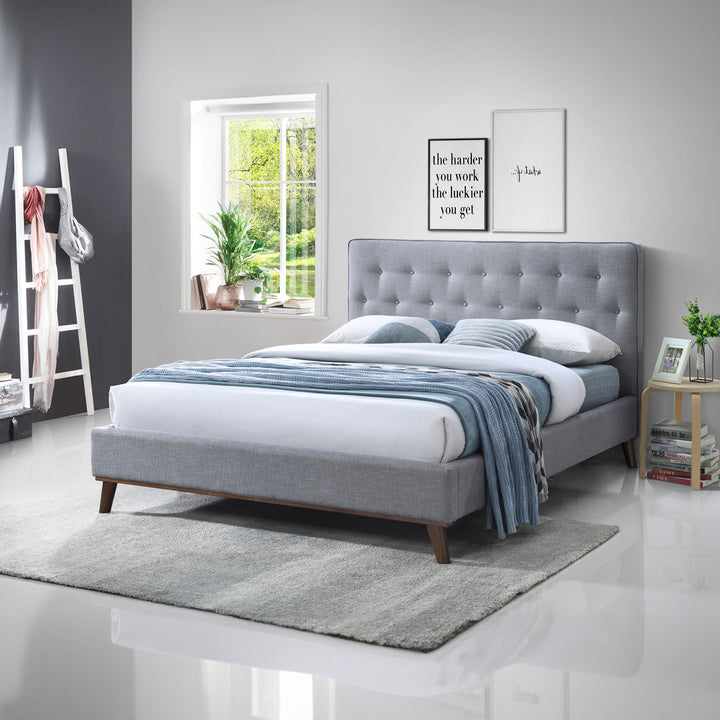 Bobina Tufted Solid Wood and Upholstered Low Profile Platform Bed Wade Logan® Color: Gray Size: Queen