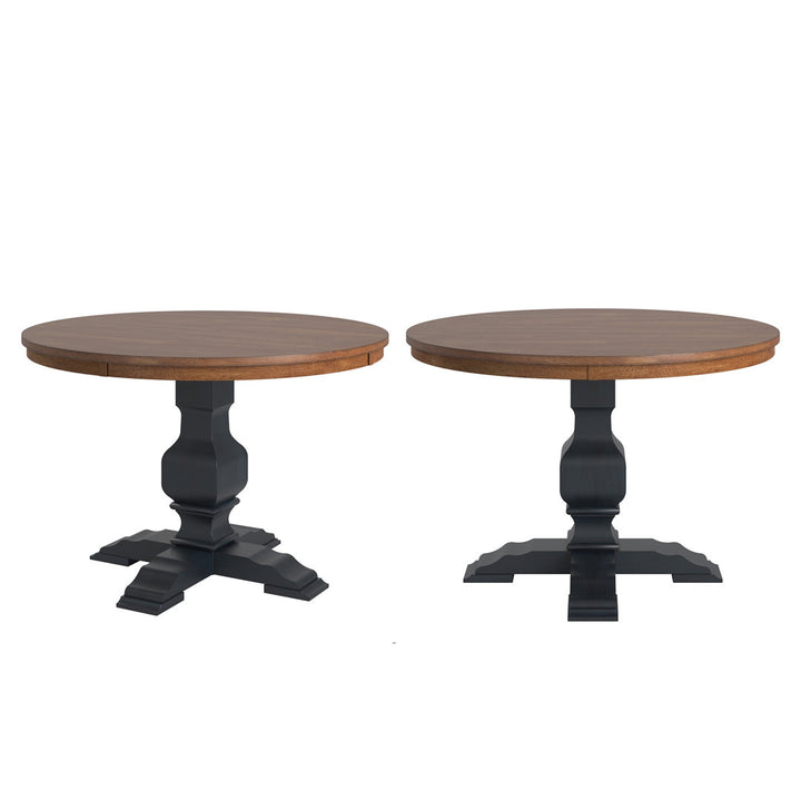 Fortville Rubberwood Solid Wood Pedestal Dining Table Three Posts™ Base Color: Antique Denim