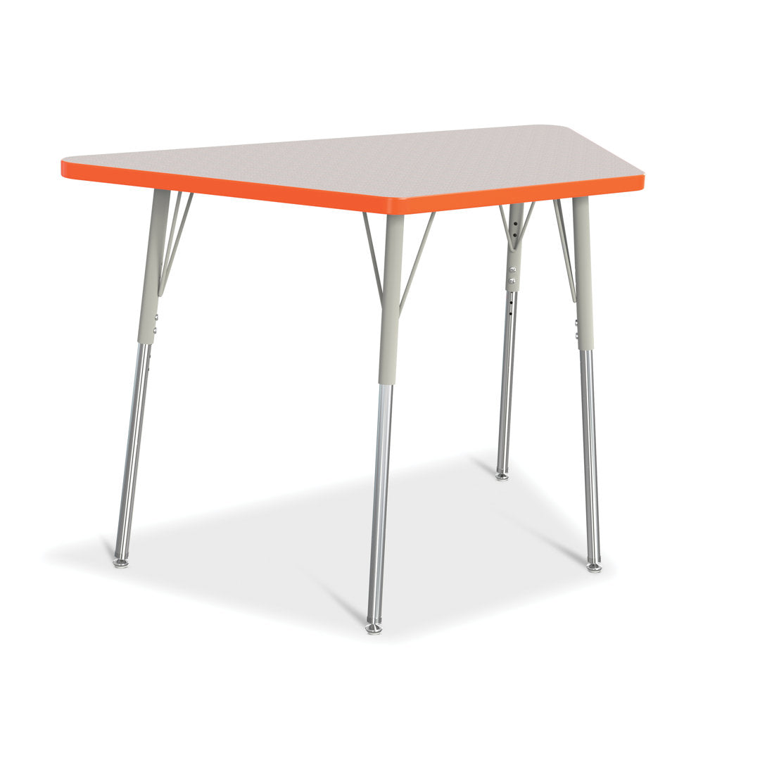 Berries® Trapezoid Activity Tables Jonti-Craft Size: 28" W x 48" D (Adult size: 24" - 31" H) Side Finish: Gray / Orange