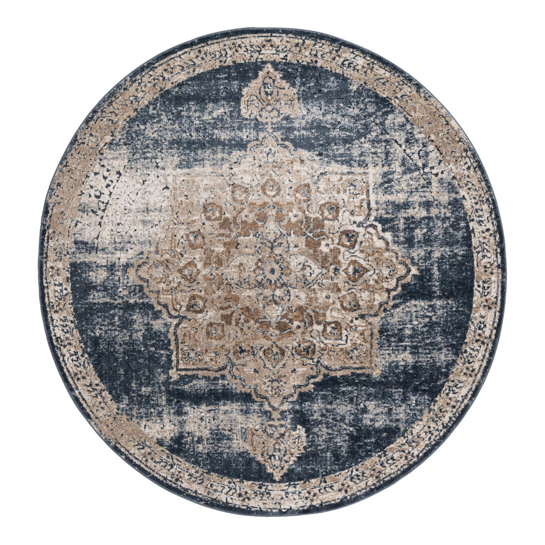 Arloa Oriental Beige/Navy Blue Area Rug Lark Manor™ Rug Size: Round 5'