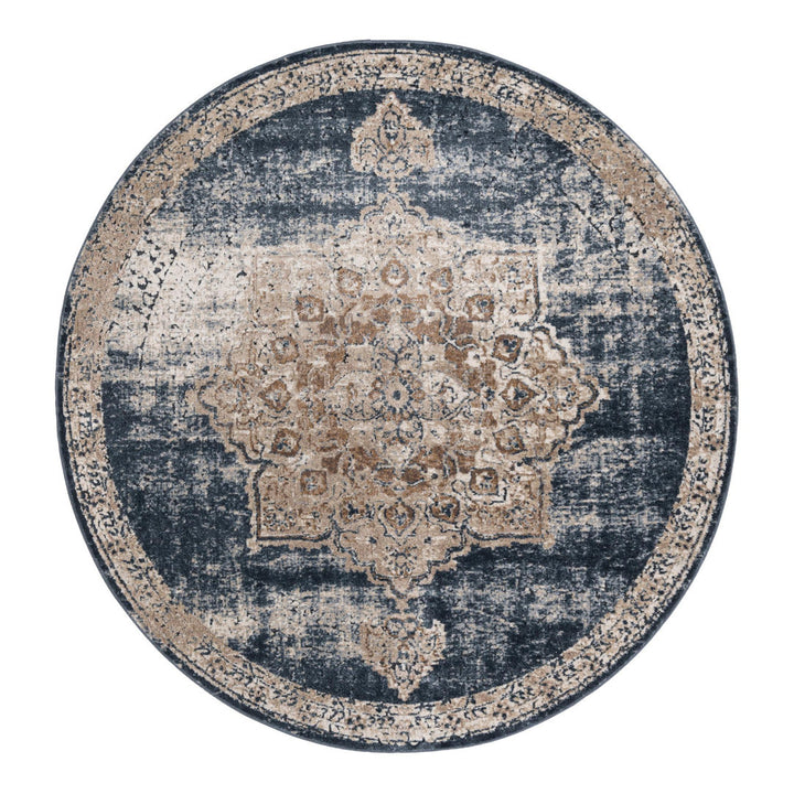 Arloa Oriental Beige/Navy Blue Area Rug Lark Manor™ Rug Size: Round 5'
