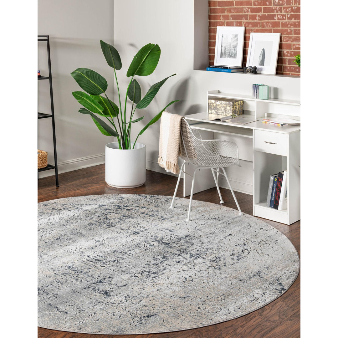 Corteney Oriental Gray Area Rug Alcott Hill® Rug Size: Round 5'