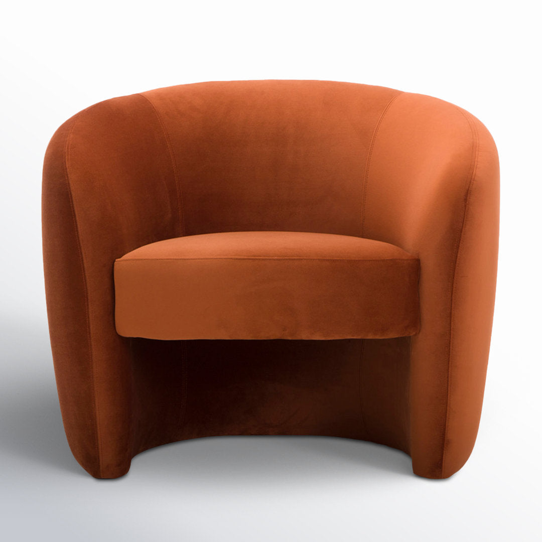 Kearney Upholstered Barrel Chair AllModern Fabric: Stax Rust Performance Velvet
