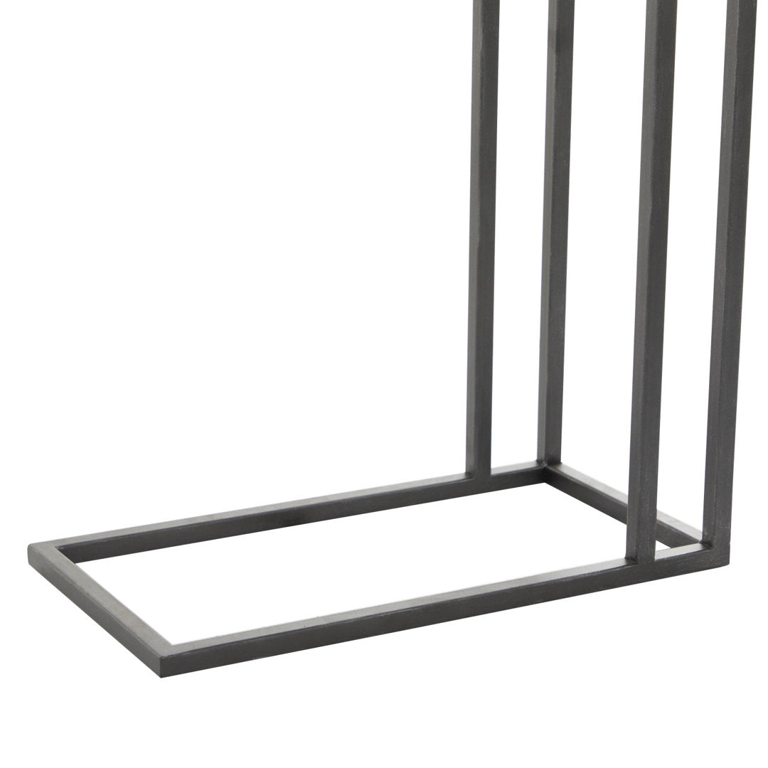 Metal C-Shaped Side End Black Accent Table with Brown Wood Top 17 Stories