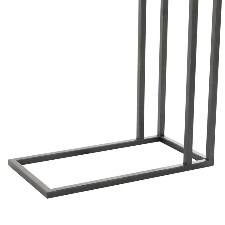 Metal C-Shaped Side End Black Accent Table with Brown Wood Top 17 Stories