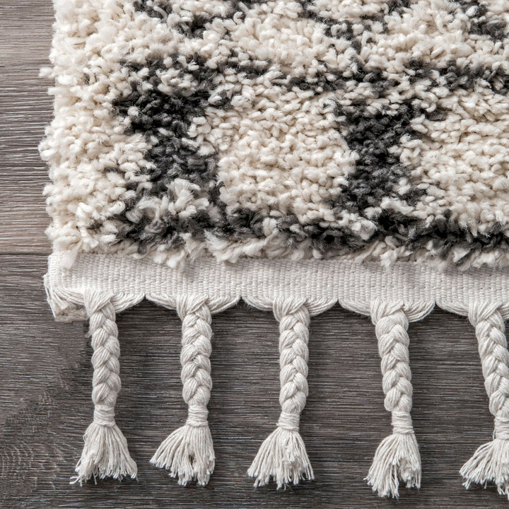 Adry Moroccan Shag Tasseled Cream/Charcoal Area Rug Union Rustic Rug Size: Runner 2'6" x 14'