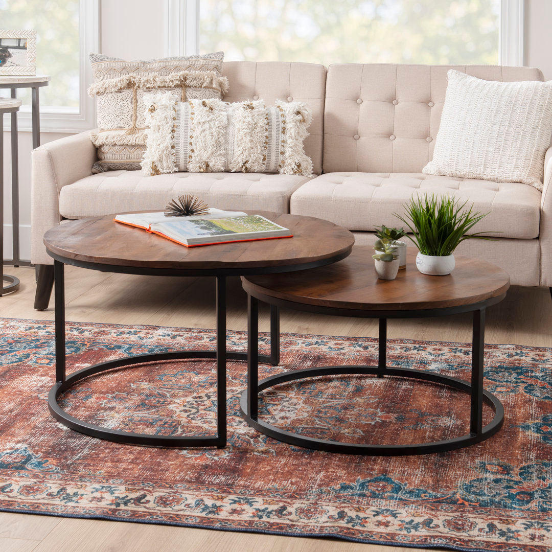 Jay 2 Piece Coffee Table Set Steelside™ Table Base Color: Black, Table Top Color: Brown