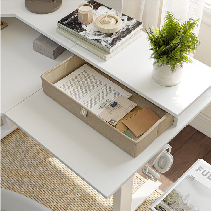 Llean L-Shape Standing Gaming Desk Inbox Zero Color (Top/Frame): White