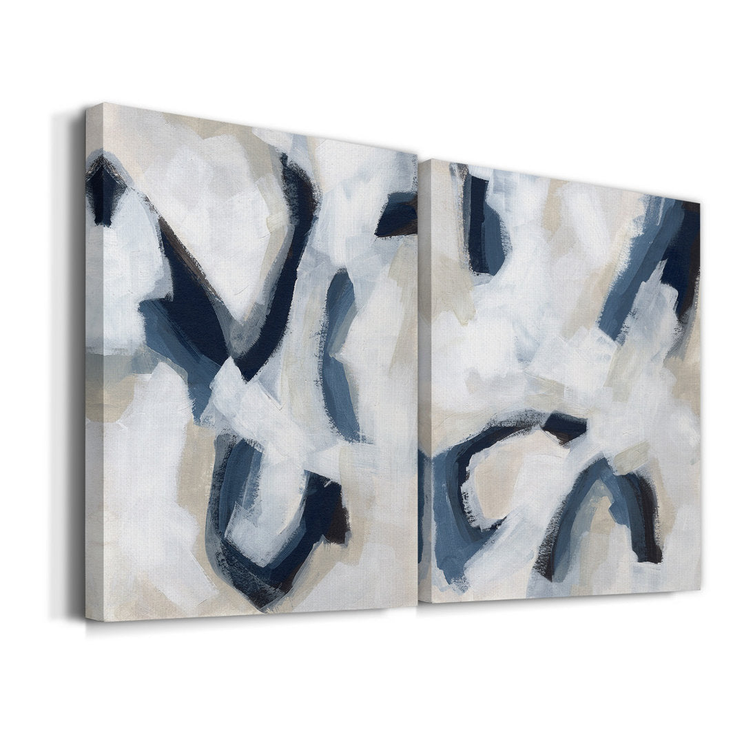 Indigo Imprint I Premium Gallery Wrapped Canvas - Ready To Hang (Set of 2) Wade Logan® Size: 48" H x 64" W x 1" D