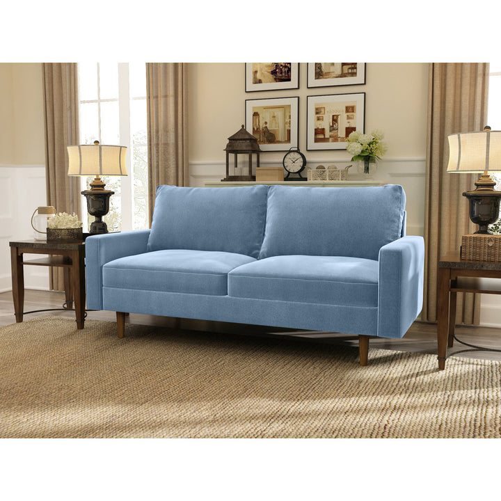 Markham 70" Velvet Square Arm Sofa Willa Arlo™ Interiors Fabric: Sky Blue Polyester