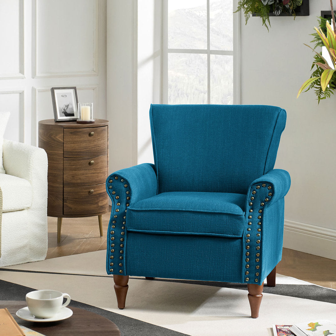 Asul Upholstered Armchair with Solid Wood Legs Wade Logan® Fabric: Navy Polyester