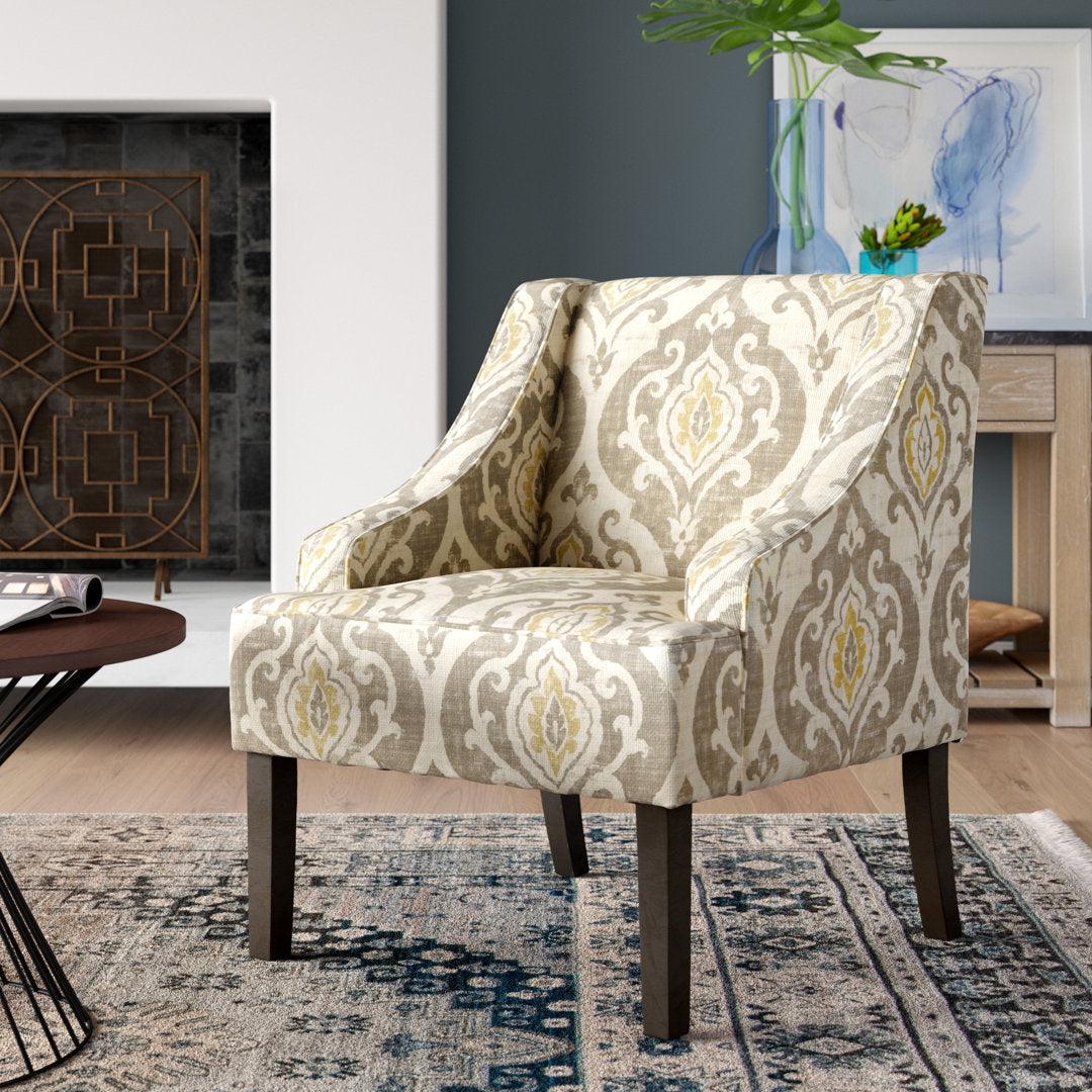 Adona Accent Chair Mistana™ Fabric: Tan/ Yellow/ Cream Damask  100% Cotton