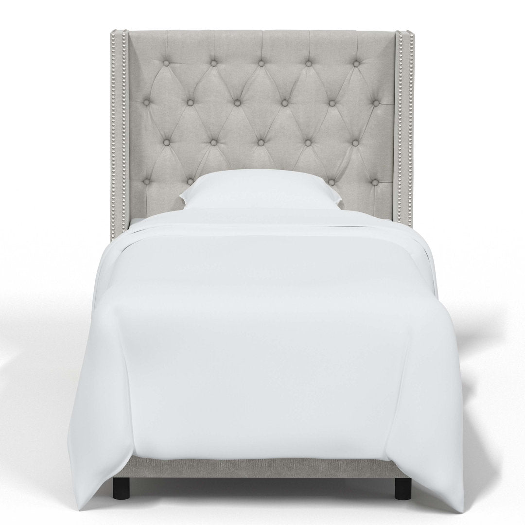 Annabel Upholstered Wingback Bed Kelly Clarkson Home Size: Twin Body Fabric: Mystere Dove Performance Velvet