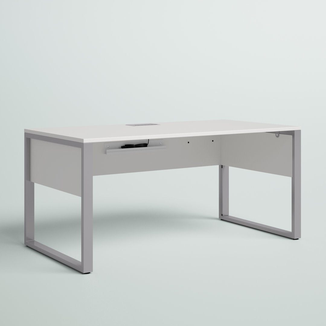 Maysey Desk with Built in Outlets Inbox Zero Color (Top/Frame): White/Silver Size: 28.7" H x 63" W x 32" D