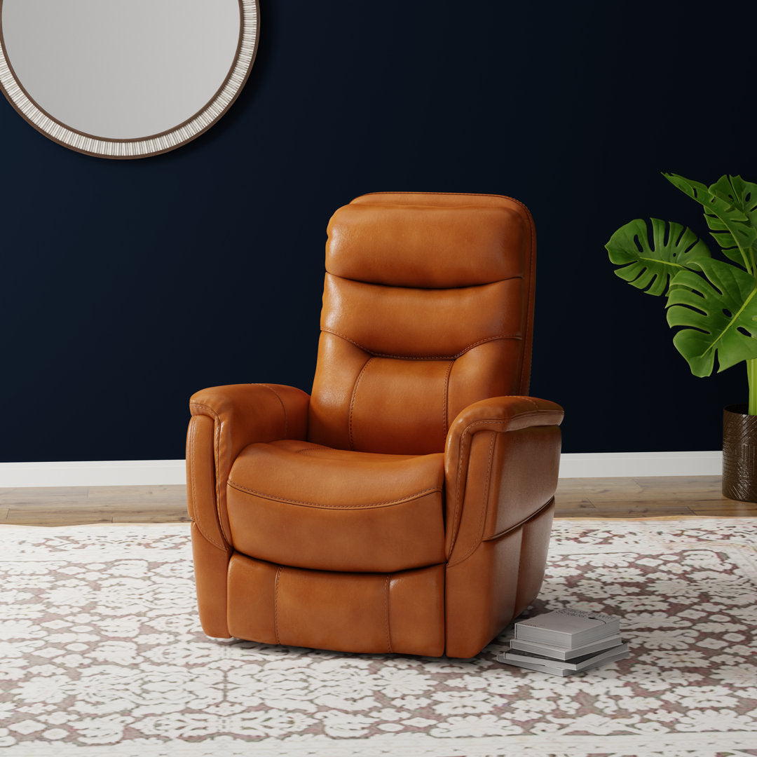 30" Top Grain Leather Manual Swivel Glider Recliner with Flared Arms Red Barrel Studio® Upholstery Color: Butterscotch Genuine Leather