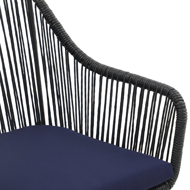 Cassil Patio Dining Armchair with Cushion (Set of 2) Wade Logan® Frame Color/Cushion Color: Black Frame/Navy Cushion