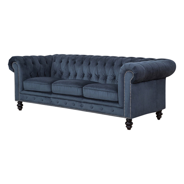 Ophelie 87" Rolled Arm Chesterfield Sofa Birch Lane™ Fabric: Navy Blue Velvet
