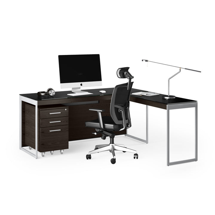 Sequel 20 Glass Desk BDI Color (Top/Frame): Charcoal Stained Ash/Satin Nickel