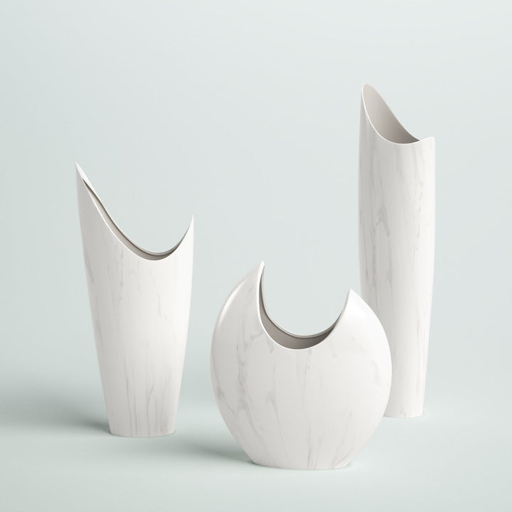 Pyron 3 Piece White/Charcoal Indoor / Outdoor Ceramic Table Vase Set Mercury Row®