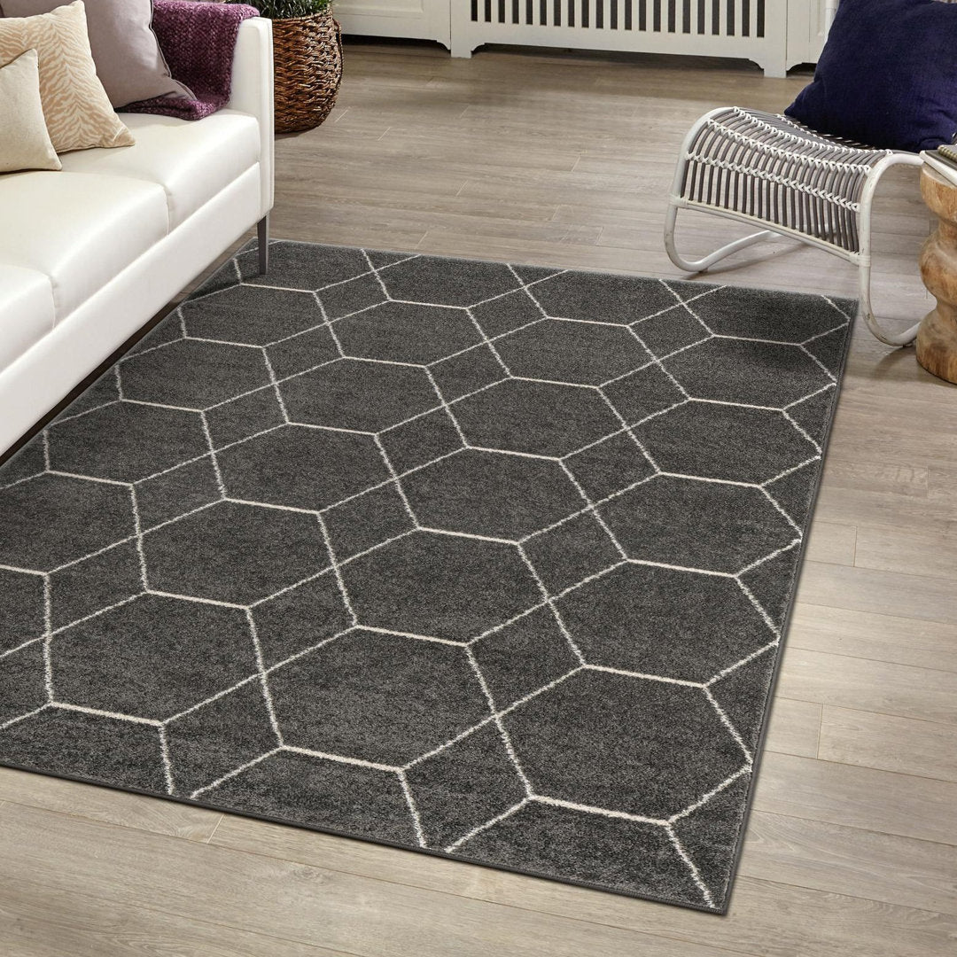 Debrodie Geometric Dark Gray Area Rug George Oliver Rug Size: Rectangle 10' x 13'