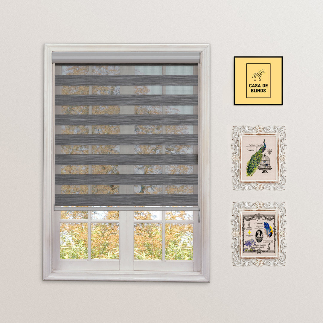 Zebra Blinds Window Dual Layer Roller Shades, Corded Horizontal Blind, Bedroom, Privacy, 72" Length Symple Stuff Color: Gray Size: 54"W x 72"L