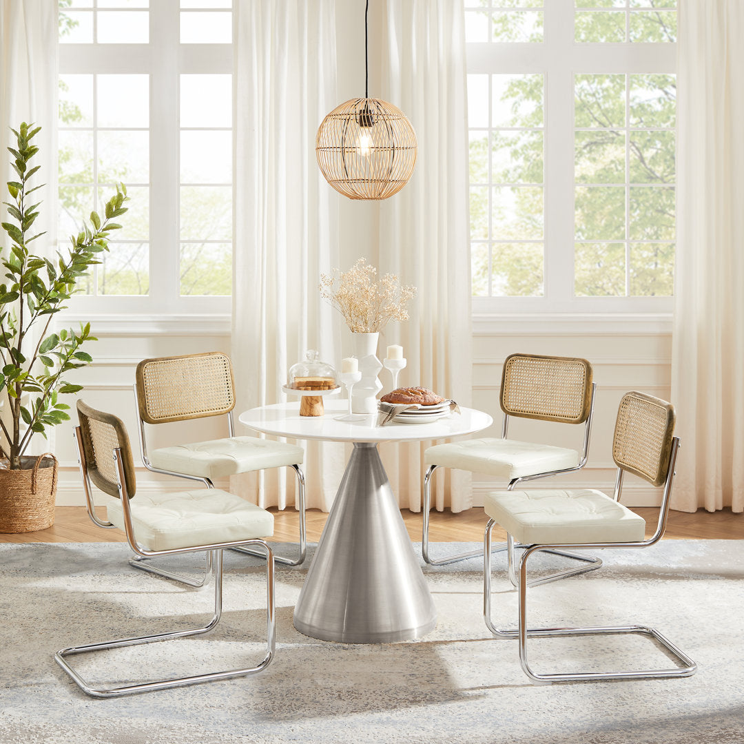Staple Hill Upholstered Dining Side Chair with Cane Rattan Back (Set of 2) Bayou Breeze Upholstery Color: Off White