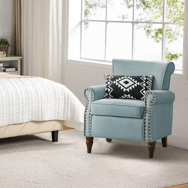 Asul Upholstered Armchair with Solid Wood Legs Wade Logan® Fabric: Blue Polyester