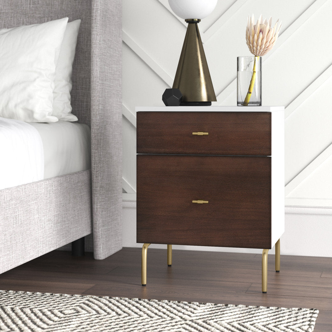 Linaris 2 - Drawer Nightstand Ivy Bronx Color: White/Gold