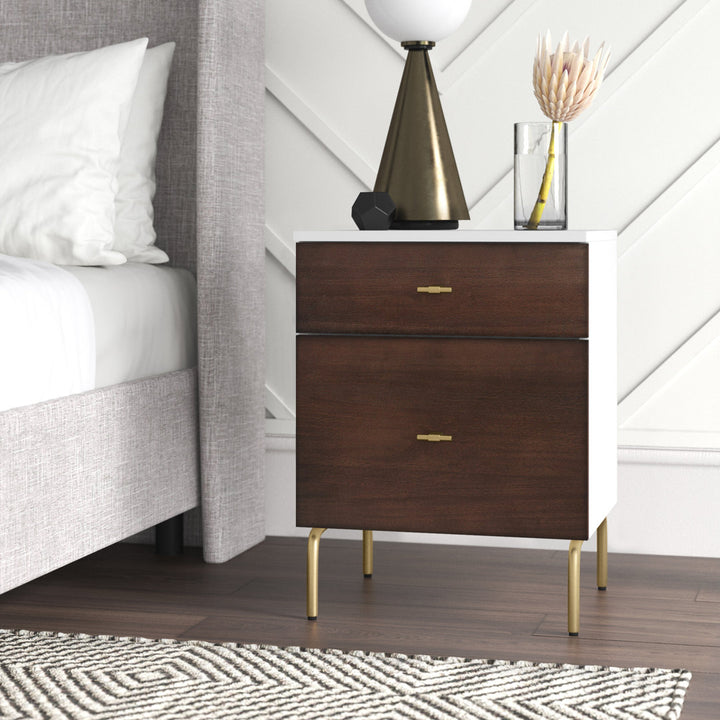 Linaris 2 - Drawer Nightstand Ivy Bronx Color: White/Gold