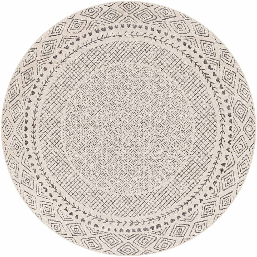 Calvo Light Beige/Charcoal Area Rug Wade Logan® Rug Size: Round 7'10"