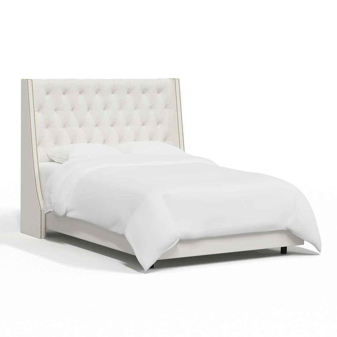 Annabel Upholstered Wingback Bed Kelly Clarkson Home Size: Queen Body Fabric: Zuma White Textured Linen