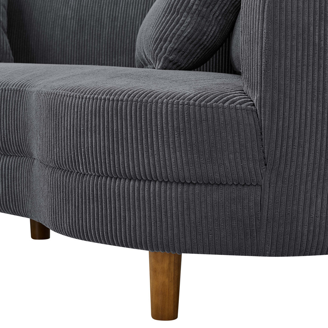 Lutanda 90" Round Arm Curved Sofa Ebern Designs Fabric: Dark Gray Corduroy