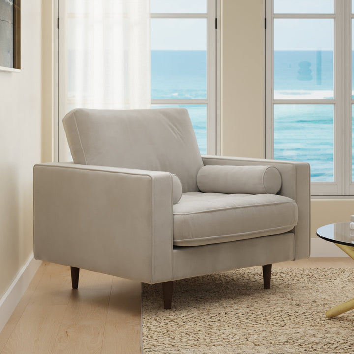 Geo Upholstered Armchair AllModern Fabric: Bella Platinum Performance Velvet