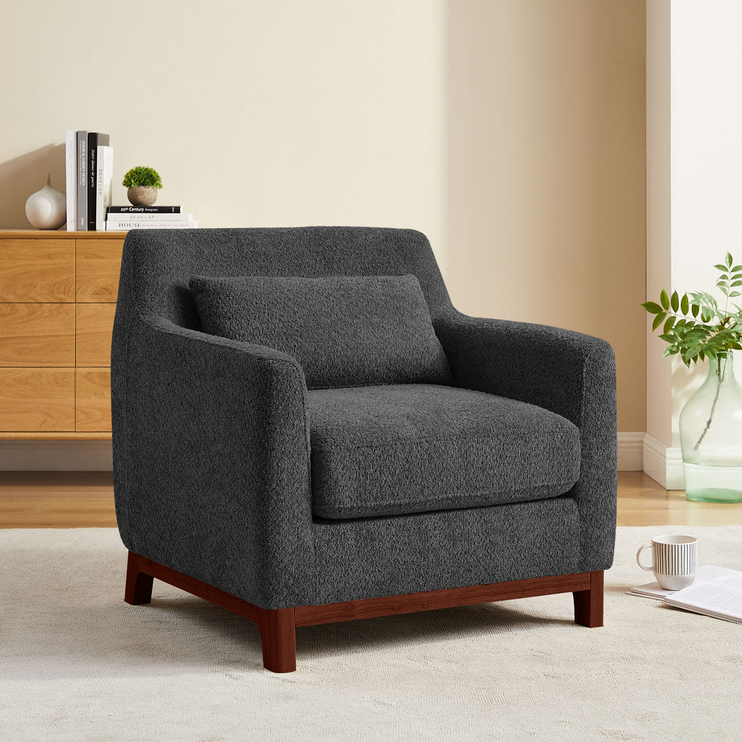 Jazmere 31.5" Armchair Mercer41 Leg Color: Walnut Fabric: Dark Gray Boucle