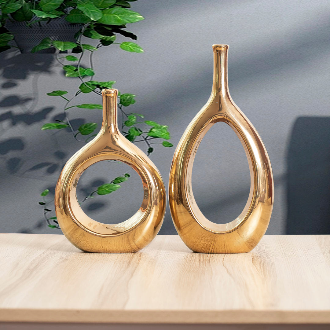 2 Piece Dinges Ceramic Table Vase Set Orren Ellis Color: Gold
