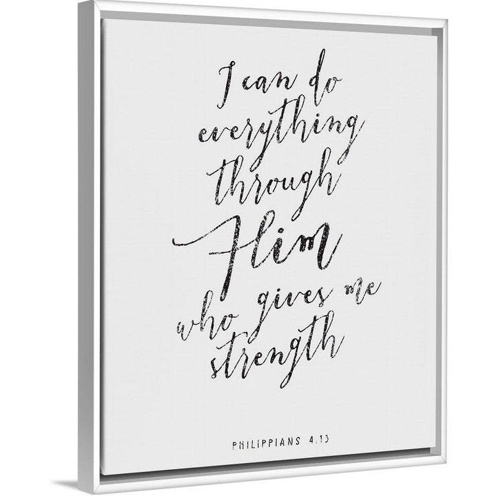Handlettered Bible Verse - Philippians 4:13 - Textual Art Print on Canvas Gracie Oaks Size: 32" H x 26" W x 1.75" D Format: White Floater Framed