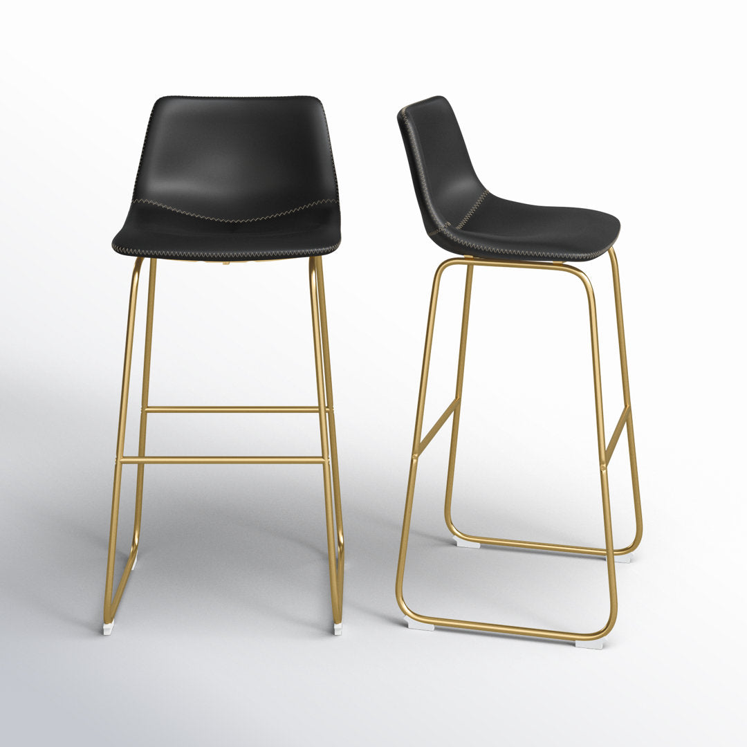 Nia Vegan Leather Bar & Counter Stool (Set of 2) AllModern Frame Color: Gold Upholstery: Black Vegan Leather, Seat Height: Bar Stool (29" Seat Height)