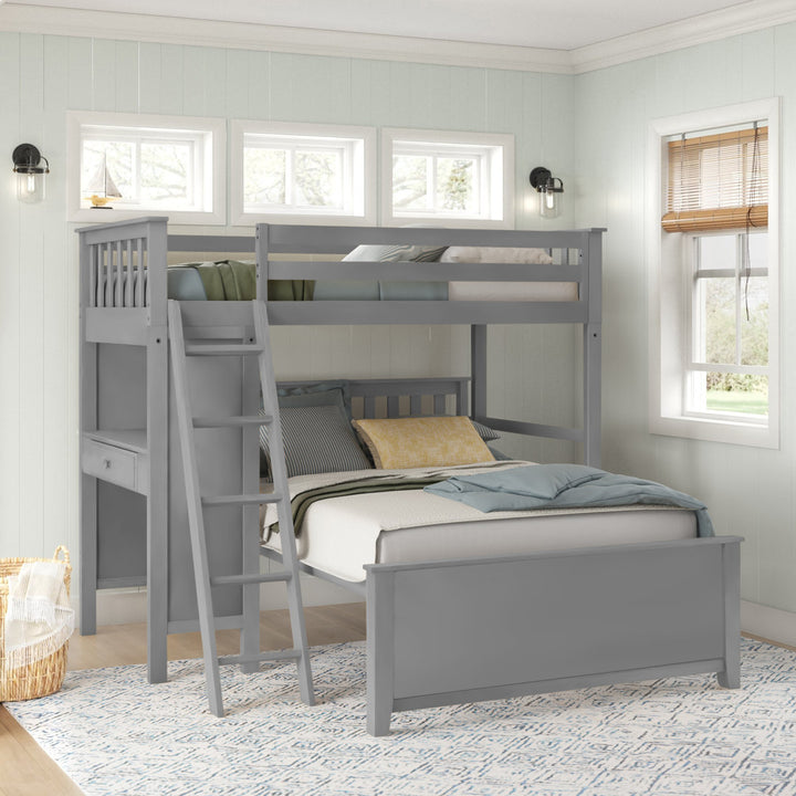 Buhr Twin Over Full Solid Wood L-Shaped Bunk Beds with Built-in-Desk Viv + Rae™ Bed Frame Color: Gray