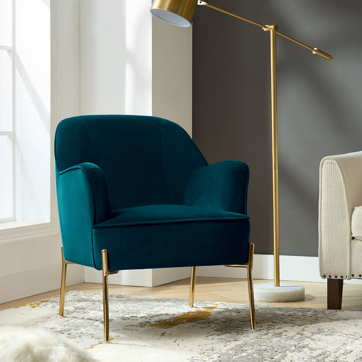 Cleo 26" Wide Contemporary Chair with Recessed Arms Etta Avenue™ Fabric: Teal Velvet