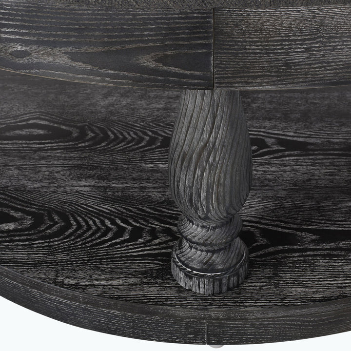 Tawney 40" Wide Tufted Round Cocktail Ottoman with Storage Rosalind Wheeler Leg Color: Gray Body Fabric: Charcoal Fabric