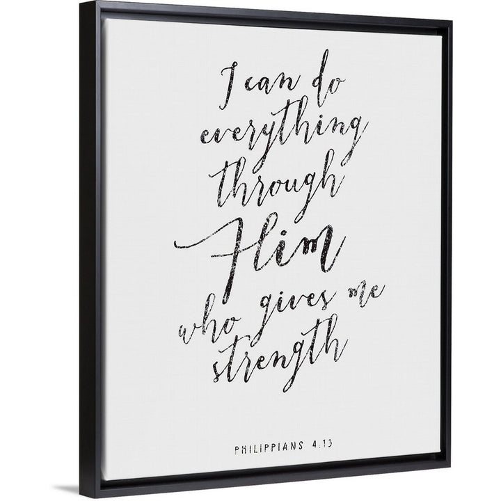 Handlettered Bible Verse - Philippians 4:13 - Textual Art Print on Canvas Gracie Oaks Size: 22" H x 18" W x 1.75" D Format: Black Floater Framed
