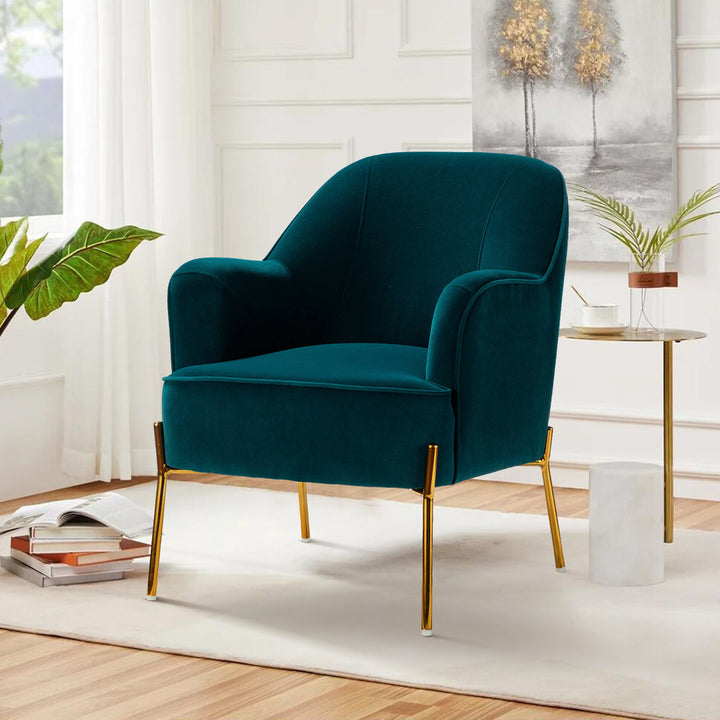 Cleo 26" Wide Contemporary Chair with Recessed Arms Etta Avenue™ Fabric: Teal Velvet