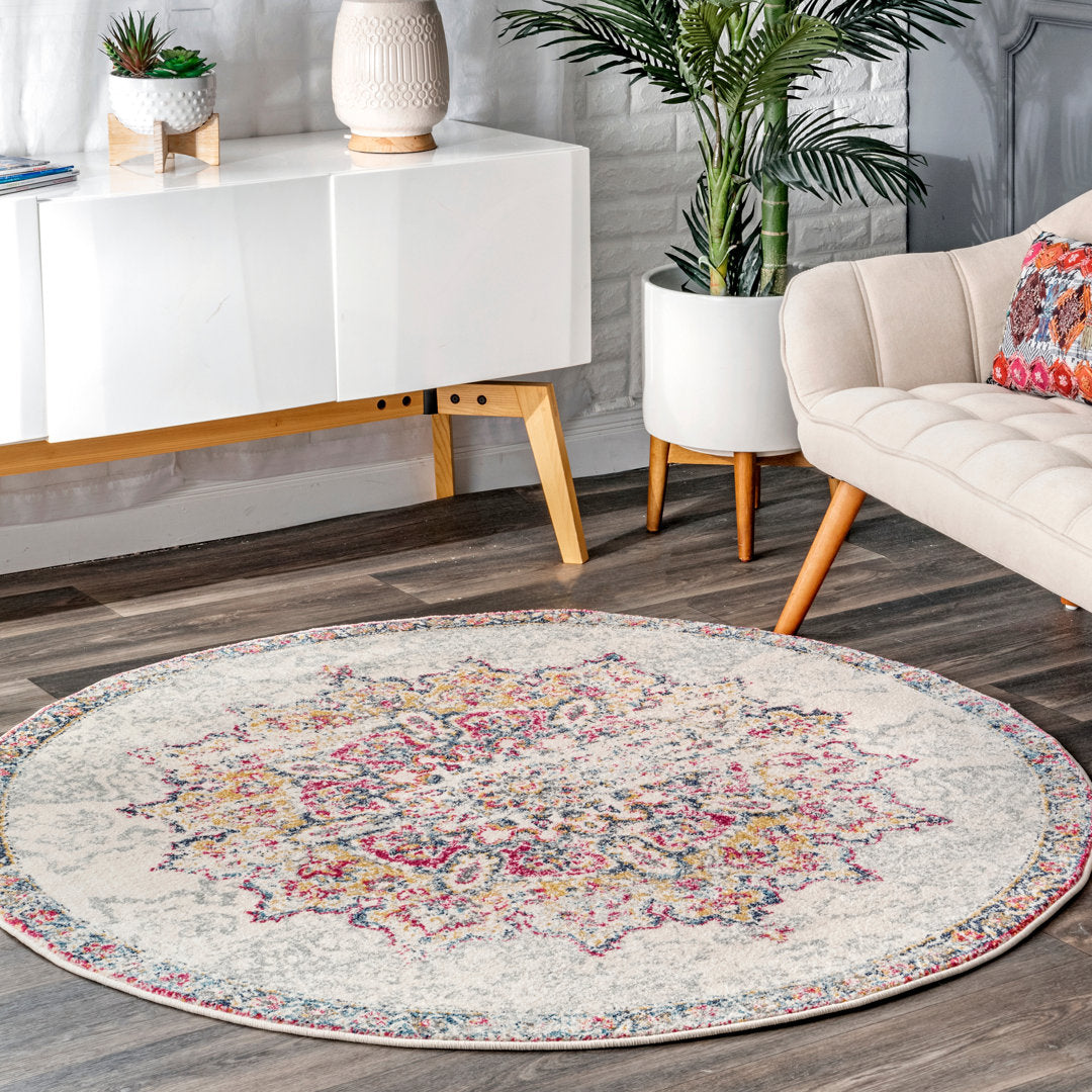 Mcalmont Medallion Power Loomed Performance Pink/Fuchsia Rug Bungalow Rose Rug Size: Round 5'